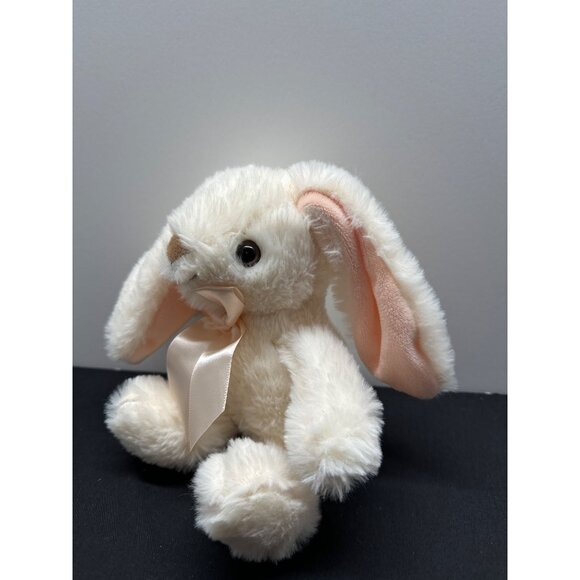 Plush White Bunny Stuffed Animal With Pink Ears & Bow Soft Toy 12" MTY Internati - Picture 3 of 8